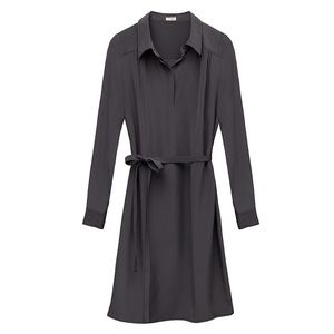 Cuyana Gathered Silk Shirt Dress - Black